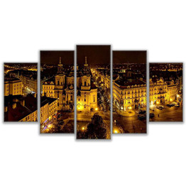 HD Prints Painting Wall Art Canvas Poster 5 Piece Prague Busy Streets Landscape Pictures