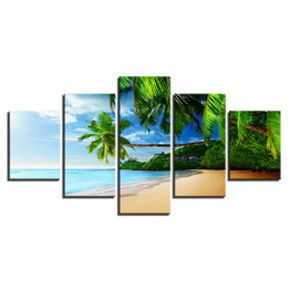 Modern Canvas Poster Modular 5 Pieces Beach Coconut Trees Seascape Paintings Wall Art Pictures
