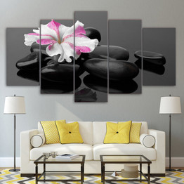 Canvas Wall Art Poster Modular HD Prints Pictures 5 Pieces Spa Stones And Flower Paintings