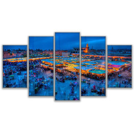 Modular Abstrac Wall Art Canvas Painting 5 Pieces Beauty Of Marrakech Nightlife Pictures HD Prints Poster