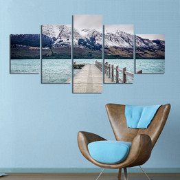 Canvas Painting Modern Art Live Wall Decoration Pictures 5 Panel Snow Mountain Landscape Painting  On Canvas