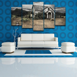 Oil Canvas Painting Wall Art Picture 5 Panel Retro Old House Mountain Landscape Poster Modern HD Printed