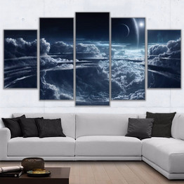 Poster Abstract Canvas Painting 5 Piece Cloudy Full Moon Landscape Pictures And Prints Wall Art