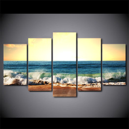 Canvas Painting Wall Art Pictures 5 Pieces Sea Level Ocean Beach Seascape Poster HD Printed
