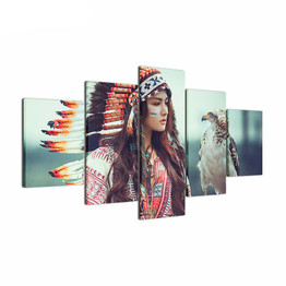 Canvas Painting Wall Art Abstract 5 Pieces Bird And Person Decorative Modular Pictures