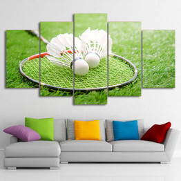 HD Printed 5 Piece Canvas Art Badminton Racket Painting Gym Sport Poster Wall Pictures