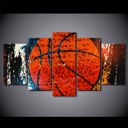 HD Printed 5 Piece Canvas Art Abstract Red Basketball Painting Wall Pictures Gym Poster Modular Painting