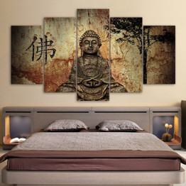 HD Printed 5 Piece Canvas Art Buddha Combine Painting Decoration Bedroom Wall