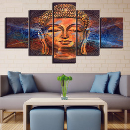 Wall Canvas Art Print Painting Poster Wall Picture 5 Panel Buddha Landscape Painting Kids Room