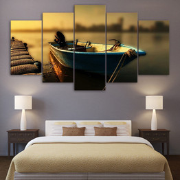 HD Printed 5 Piece Canvas Art Floating Fishing Boat Paintings Vintage Pier Wall Pictures