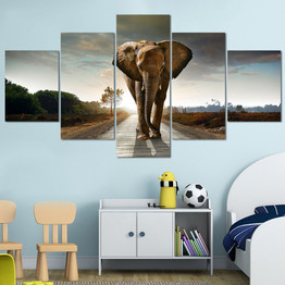 5 Piece Animal Painting Africa Elephant Wall Pictures Canvas Elephant Art HD Print Painting