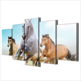 5 Piece Canvas Art Horse Running Animal Group Posters Wall Pictures