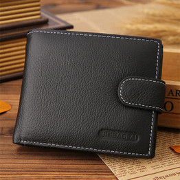100% Genuine Leather Wallet Men Short Wallet Bifold Purse Card Holder Coin Pocket Male