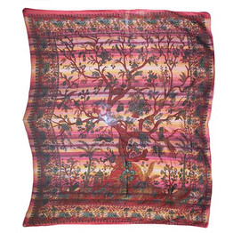 Cadi Cotton Bedspread / Wall Art - Tree of Life - Ruby