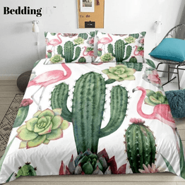 Floral Printed Flamingo Cactus Bedding Set