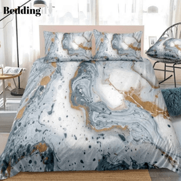 White Gold Grey Marble Abstract Art Bedding Set