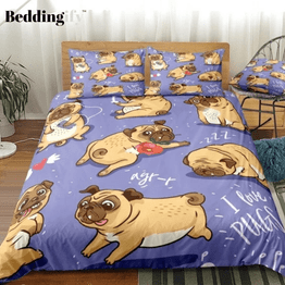 Cartoon Pugs Bedding Set