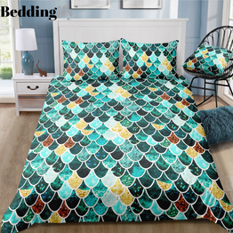Green Mermaid Scale Bedding Set