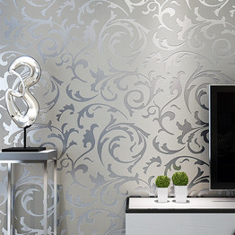 Luxury Metallic Silver Embossed Damask Wallpaper Modern Designer Wall Paper For Living Room Salon Boutique Home Decor (10mtr Roll)
