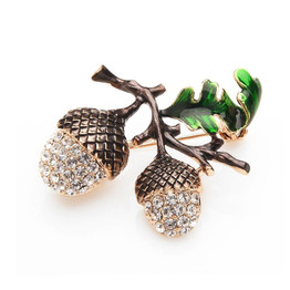 Rhinestone Acorn Brooch