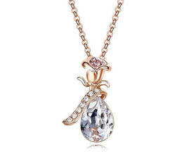 White Topaz Waterdrop with Pink Topaz, Rose Gold Plated Necklace