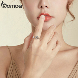 bamoer 925 Sterling Silver Ball of yarn Ears Ring Finger Rings for Women Vintage Stackable Rings Band Silver Fine Jewelry SCR690