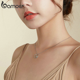 bamoer 925 Sterling Silver Clear Shining Sun Pendant silver Necklace for Women Cute Cow Fine Jewelry women necklace SCN431