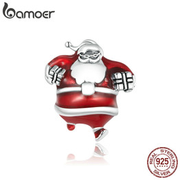 bamoer 925 Sterling Silver Merry Christmas Santa Claus Beads for Original Bracelet Charms Fine Jewelry Accessories SCC1664