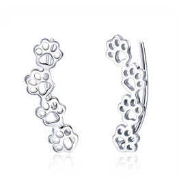 BAMOER Hot Sale 925 Sterling Silver Paw Trail Cat And Dog Footprints Stud Earrings for Women Sterling Silver Jewelry SCE430