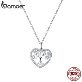 bamoer 925 Sterling Silver Radiant Clear CZ Tree of Life Heart Pendant Necklace for Women Family Gifts Fine Jewelry BSN176
