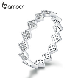 bamoer Authentic 925 Sterling Silver Dazzling Geometric Simple Stackable Finger Rings for Women Statement Jewelry Anel BSR110