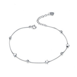 bamoer Genuine 925 Sterling Silver Heart and Star Beads Chain Bracelet Female Fashion Silver 925 Jewelry Accessories SCB171