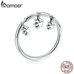 BAMOER Authentic 925 Sterling Silver Animal Dog Footprints Finger Rings for Women Fashion Sterling Silver Ring Jewelry SCR394