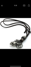 Skull biker leather necklace