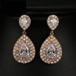 Long Brilliant Water Drop Cubic Zirconia Bridal Earrings