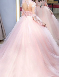 Quinceanera Dresses Scoop Neck Floor Length Long Sleeve Appliques Ball Gown