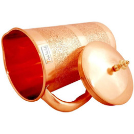 Embossed Design Pure Copper Water Jug Pitcher with Lid
