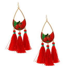 Cherry Tassel Teardrop Earrings