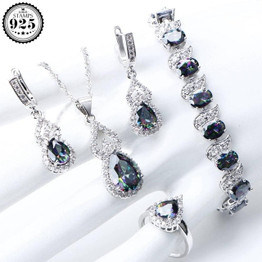 Sets 925 Sterling Silver Stones Wedding Earrings