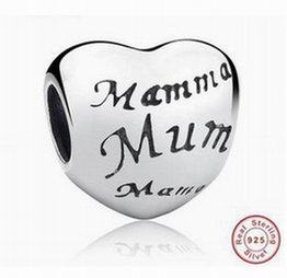 Mom Heart Sterling Silver Charm