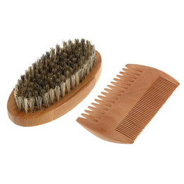 Men's Beard Brush & Comb Kit Boar Bristles Mustache Shaving Brush Bamboo Beard Comb Male Facial Hair Brush Set
