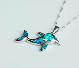 Cute Fire Opal Jumping Dolphin Pendant Necklace