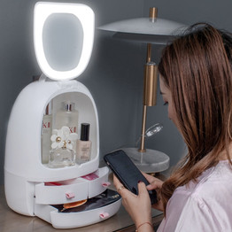 LED/HD Mirror Makeup Organizer box with Cosmetic Storage Case