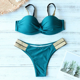 New Leaves Print Bikini Swimsuit Women Push Up Bikini Set Bandeau Swimwear Bathing Suit Brazilian Biquini Female