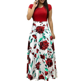 Womens Dresses Fashion Casual Floral Printed Maxi Dress Short Sleeve Party Long Dress