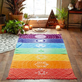 Polyester Bohemia Wall Hanging India Mandala Blanket 7 Chakra Colored Tapestry Rainbow Stripes Travel Beach Yoga Mat