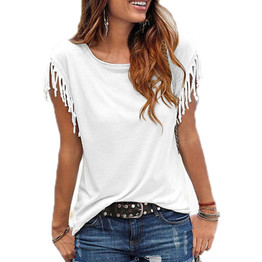 Women Cotton Tassel Casual T-shirt Solid Color Tees Short Sleeve O-neck Women's Clothing t shirt Summer футболки женские 2020