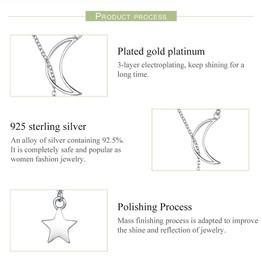 Women's 925 Sterling Silver Moon and Star Tales Chain Link Pendant Necklaces