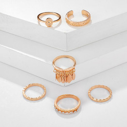 High Quality Luxury 6pcs/sets Bohemian Tassel Gold Rings Set