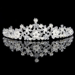 Fashion Silver Plated Flower Crystal Pearl Bridal Choker Necklace Earrings